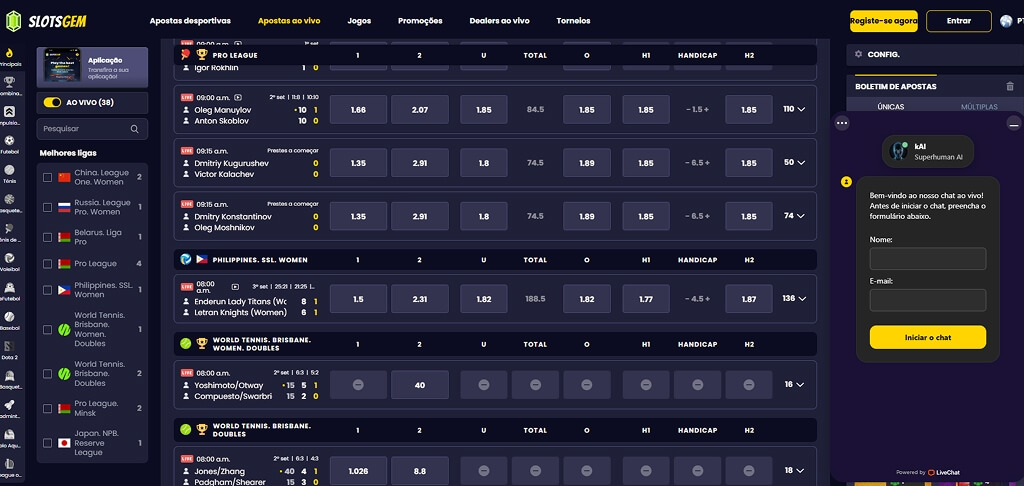 Apostas desportivas no SlotsGem Casino